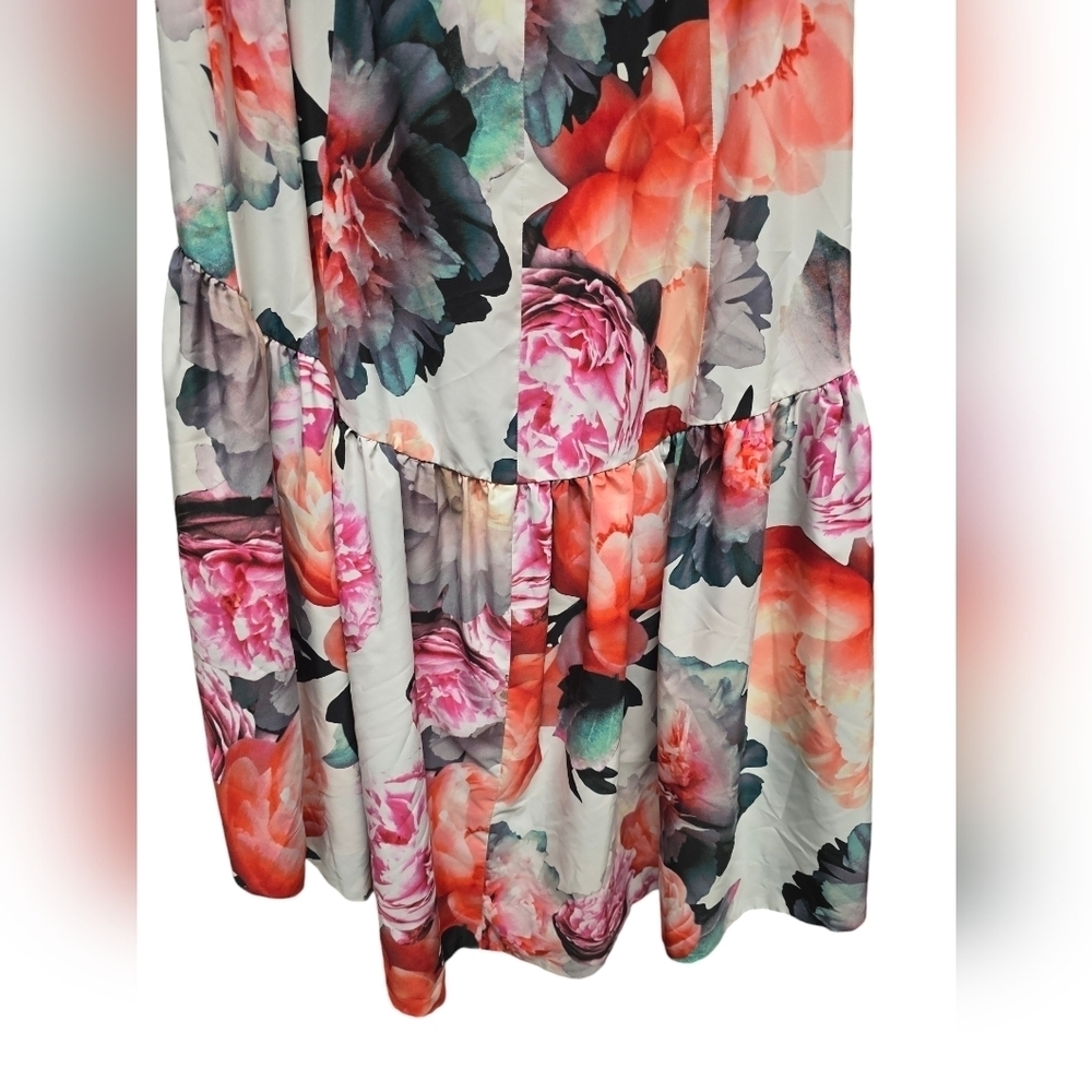 ELIZA J Cream Pink Floral Print Ruffle High Low Taffeta Skirt Sz. 8 NWT - Picture 8 of 11